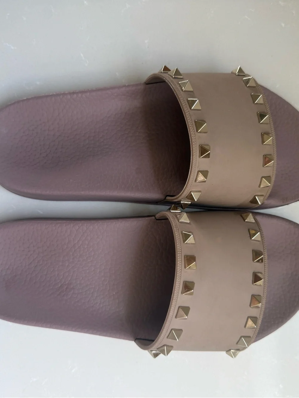 Valentino Garavani Mauve Slide Sandals with Gold Studs